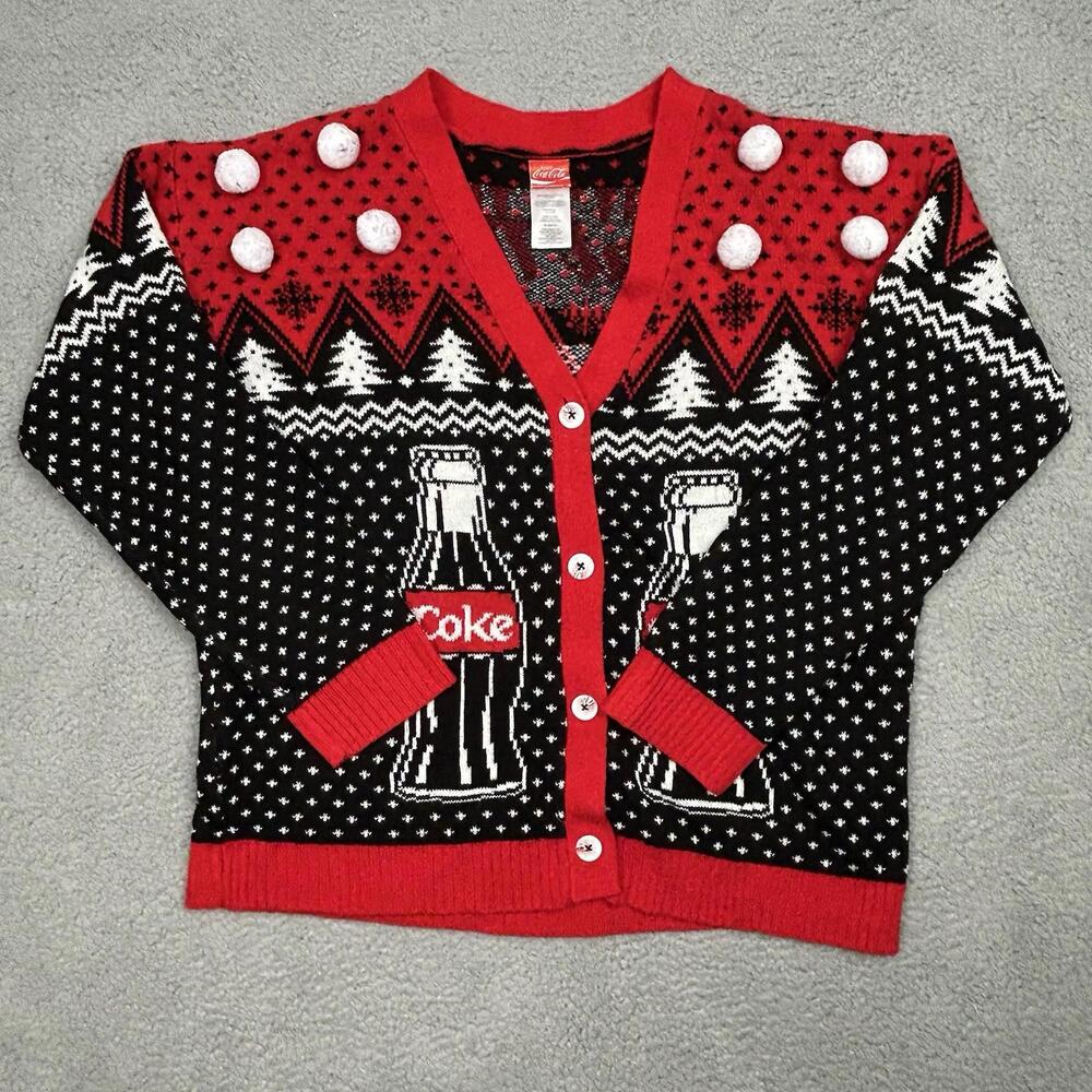 Coca-Cola Christmas Sweater Cardigan Women’s XL Ugly Holiday Coke Bottle